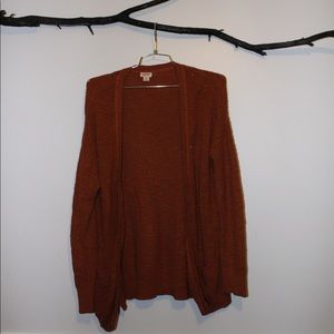 orange knitted cardigan